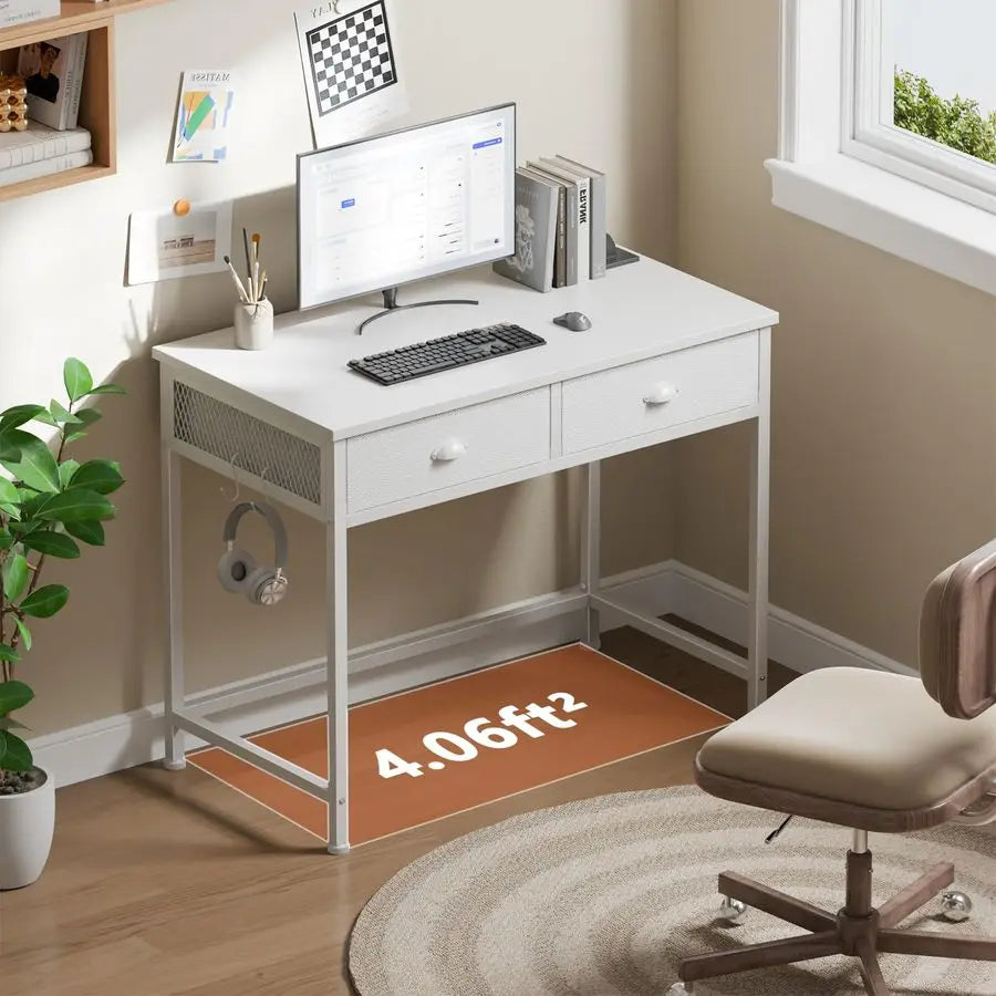 MBVM Simple Office Desk With Two Fabric Drawers