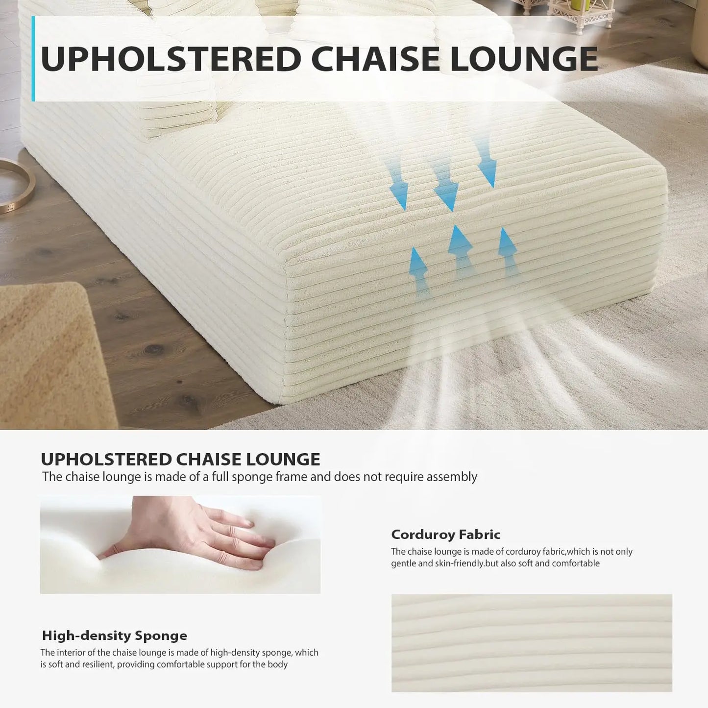 Corduroy Upholstered Indoor Chaise Lounge Sofa Bed