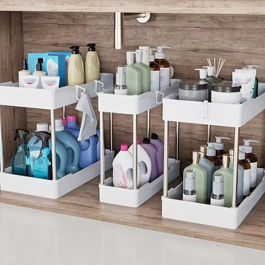 Under Bathroom Sink Organizer Set 3pcs Plastic Storage Racks For Kitchen Bath