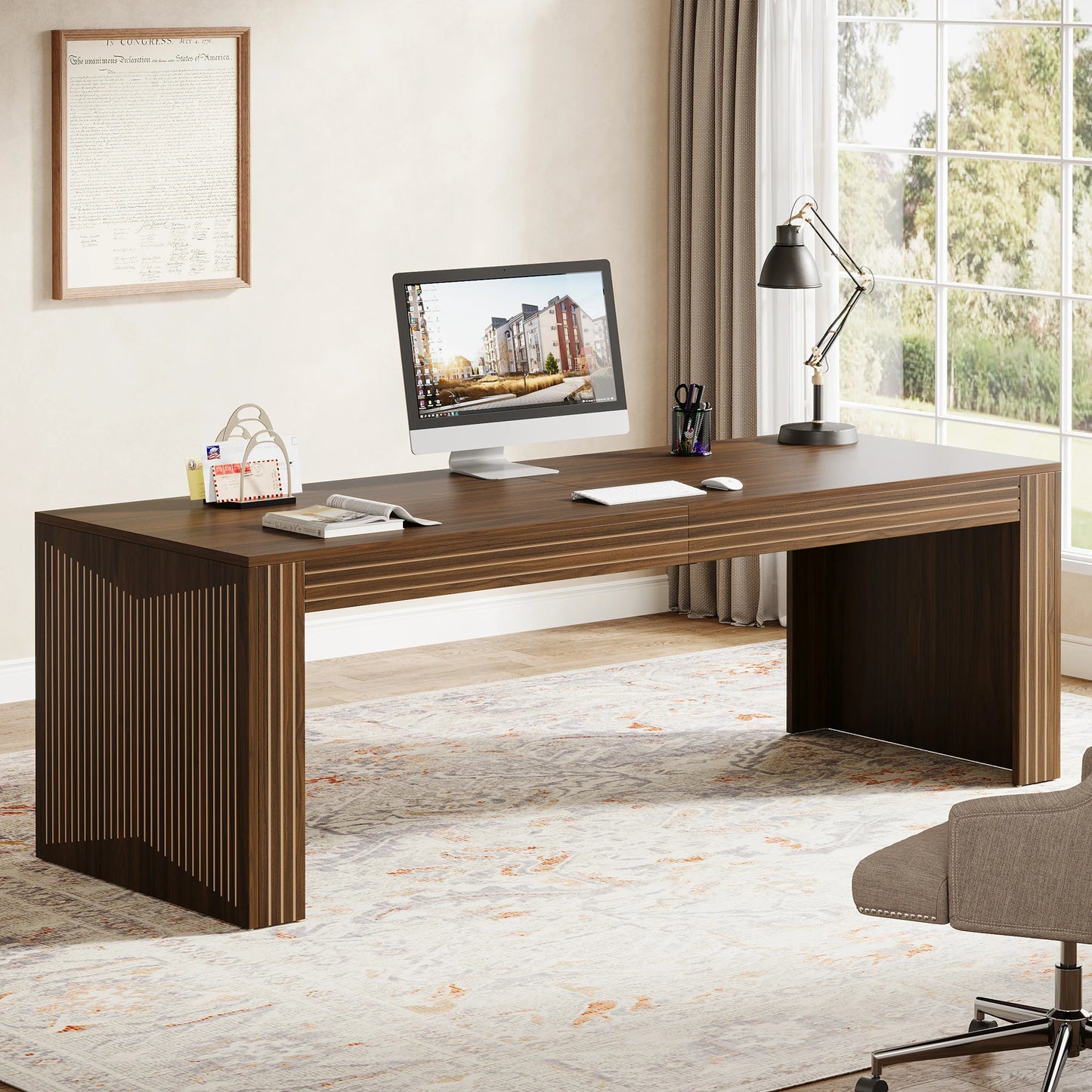 Tribesigns Two Person Wooden Desk For Home Office Computer