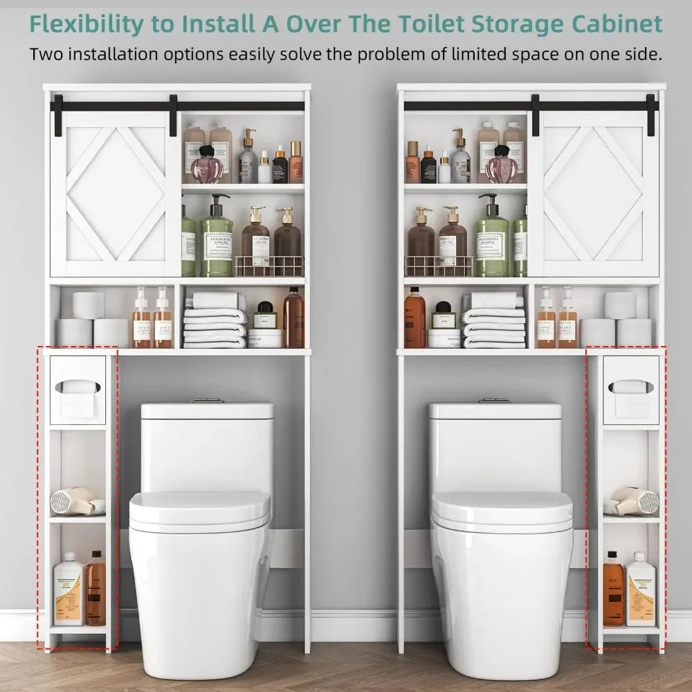 XMSJ Farmhouse Toilet Storage Cabinet With Sliding Barn Door Organizer