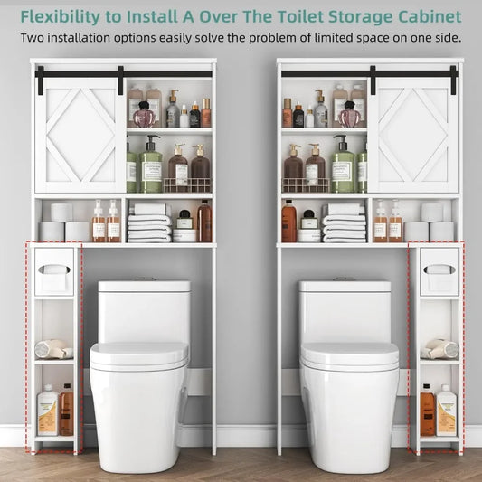 XMSJ Farmhouse Toilet Storage Cabinet With Sliding Barn Door Organizer