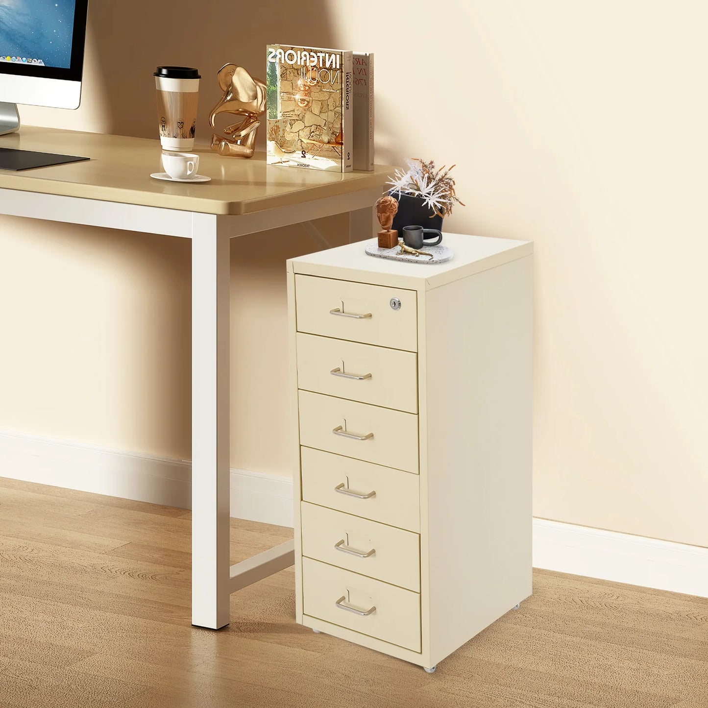 6-Drawer Lockable Rolling Metal File Cabinet With Wheels
