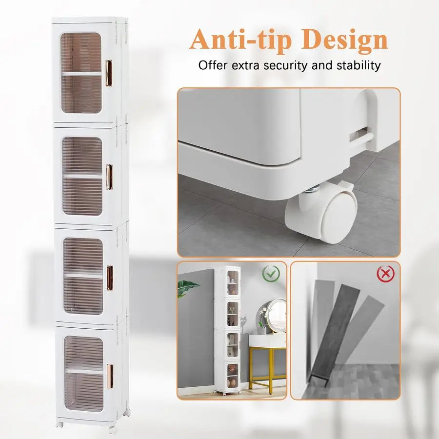Tall Narrow Storage Cabinet on Wheels with Adjustable Shelves
