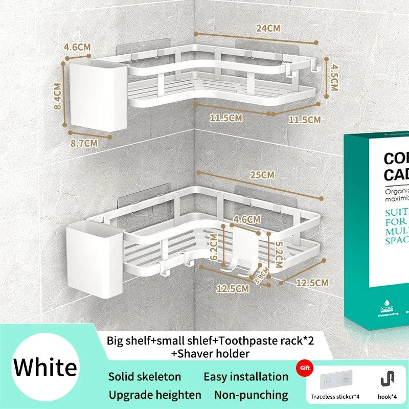 Double Layer Stainless Steel Corner Shelf No Drilling Wall Mount