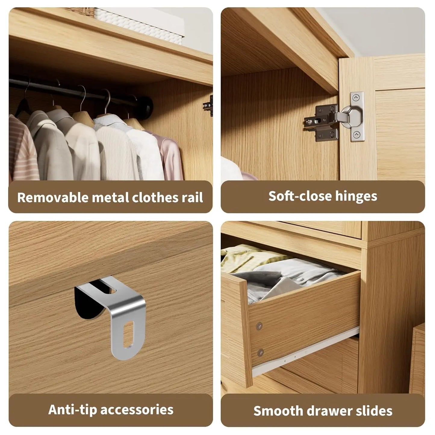 HUANZHUANG Armoire Wardrobe With 3 Drawers And 2 Doors