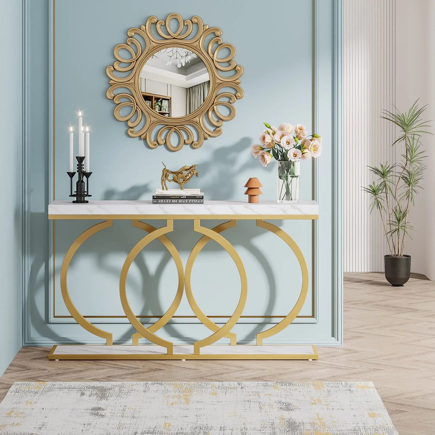 Tribesigns Modern Ultradurable MarbleSurface Console Table With Iron Frame EntrywayDecor