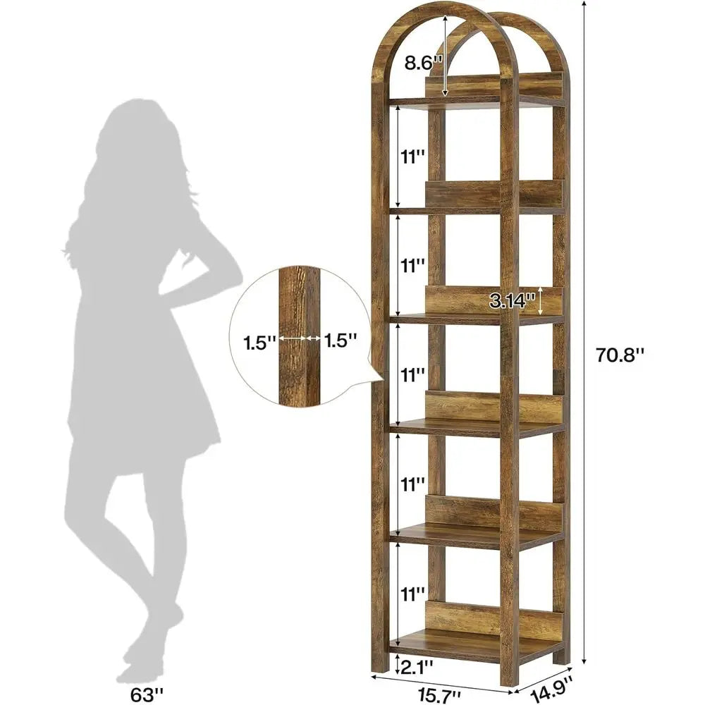 DAFIFY 6-Tier Narrow Bookshelf Arched Bookcase For Small Spaces