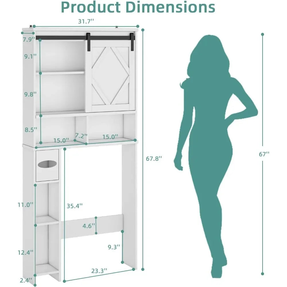 XMSJ Farmhouse Toilet Storage Cabinet With Sliding Barn Door Organizer