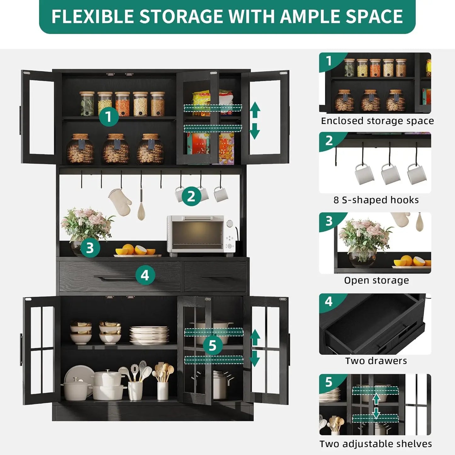 Modern Kitchen Pantry Storage Cabinet With Freestanding Microwave Stand ElectricalOutlet