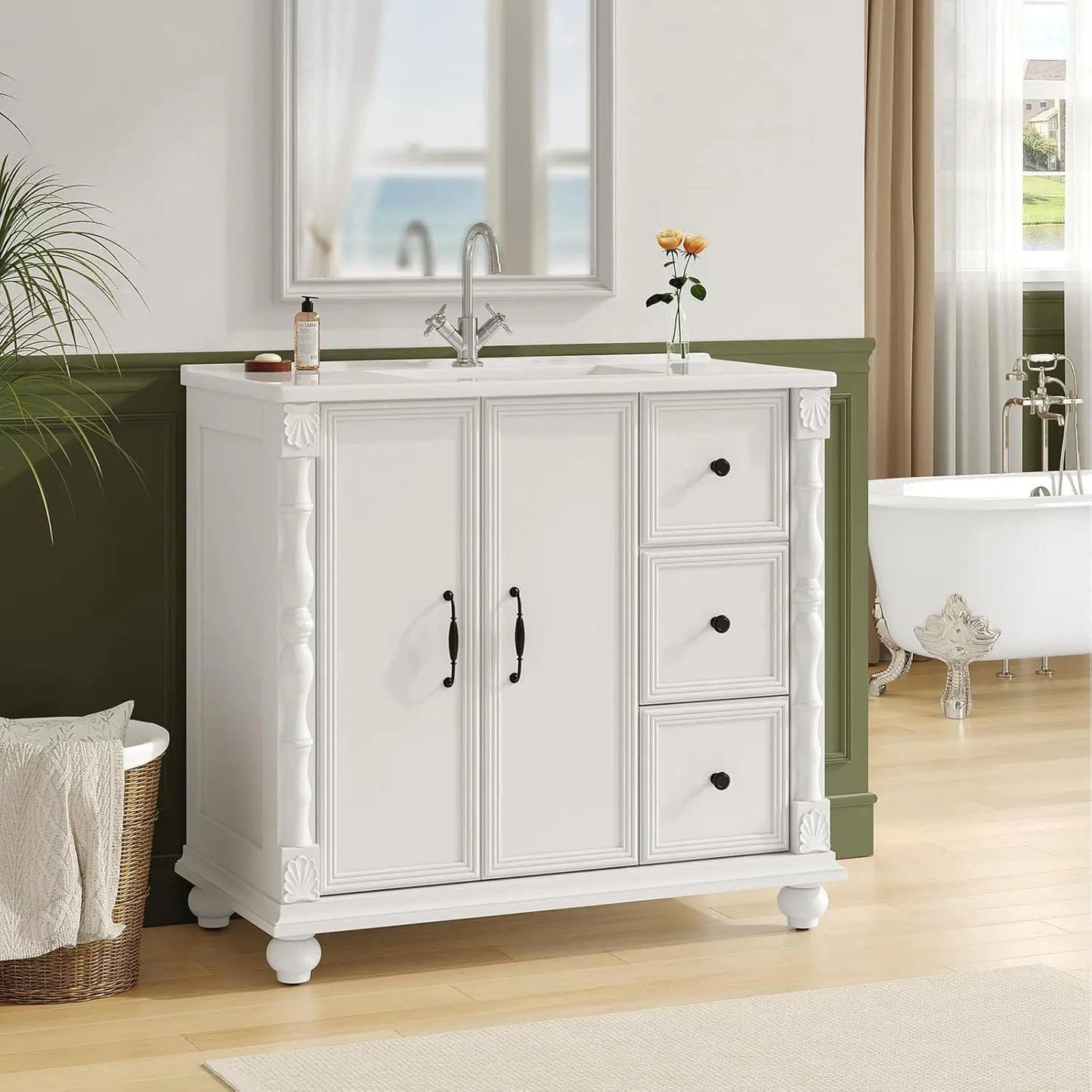Modern Bathroom Vanity Sink Combo With Ceramic Top Freestanding Cabinet