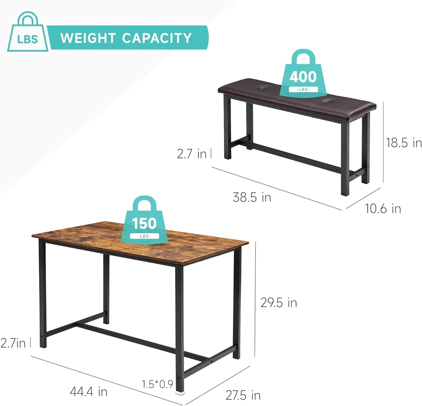 Dining Table Set for Four With Upholstered Benches Three Piece