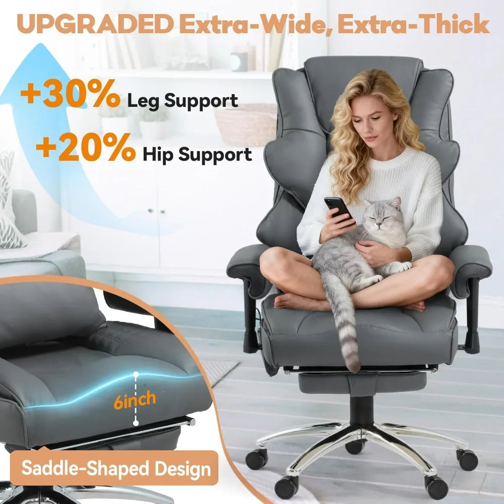 Ergonomic Heated Office Chair With Reclining High Back Leather