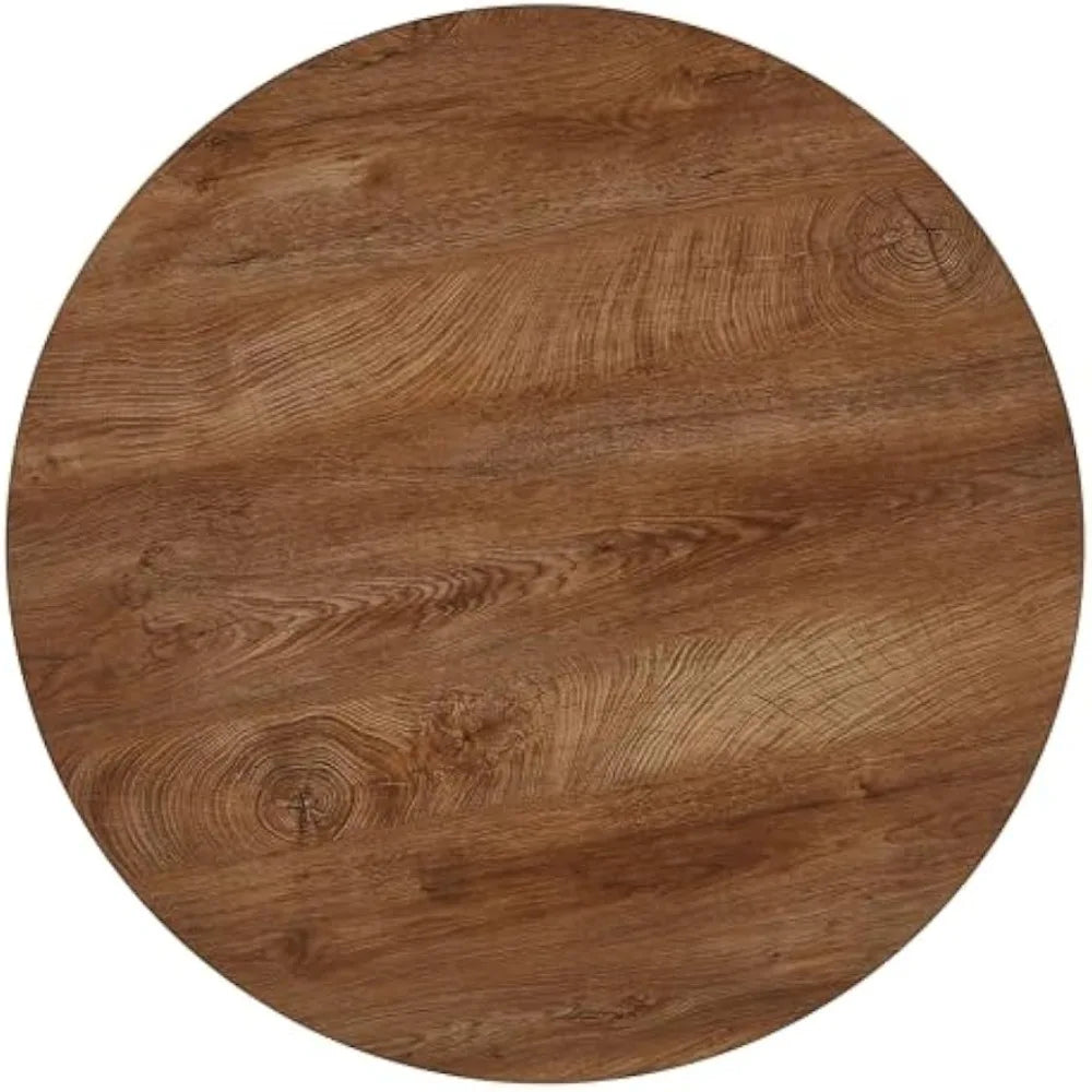 Modern Round Dining Table MDF Top Woodgrain Finish Metal Base