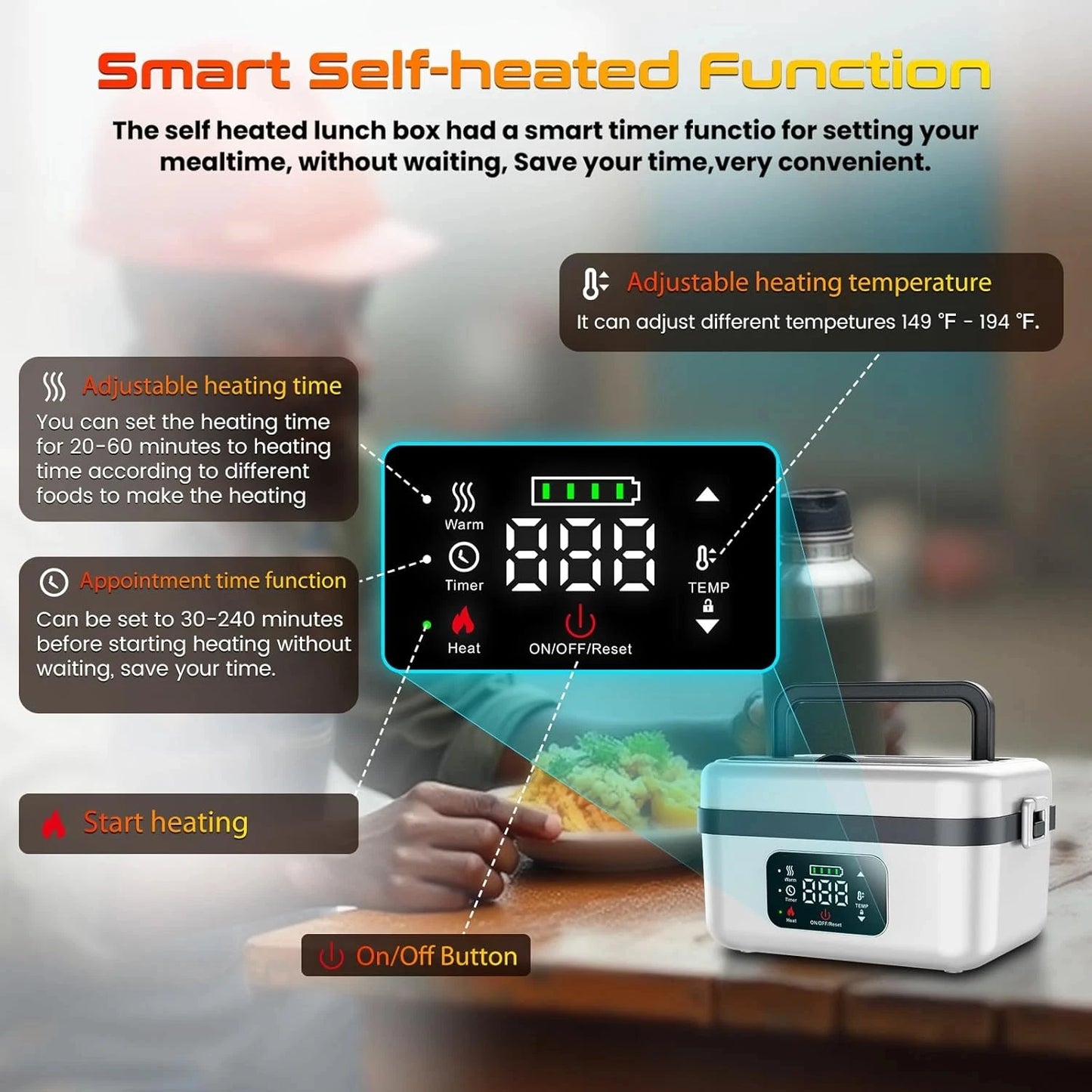 Wireless Electric Insulated Lunch Box Stainless Steel 8000mAh Battery 60W