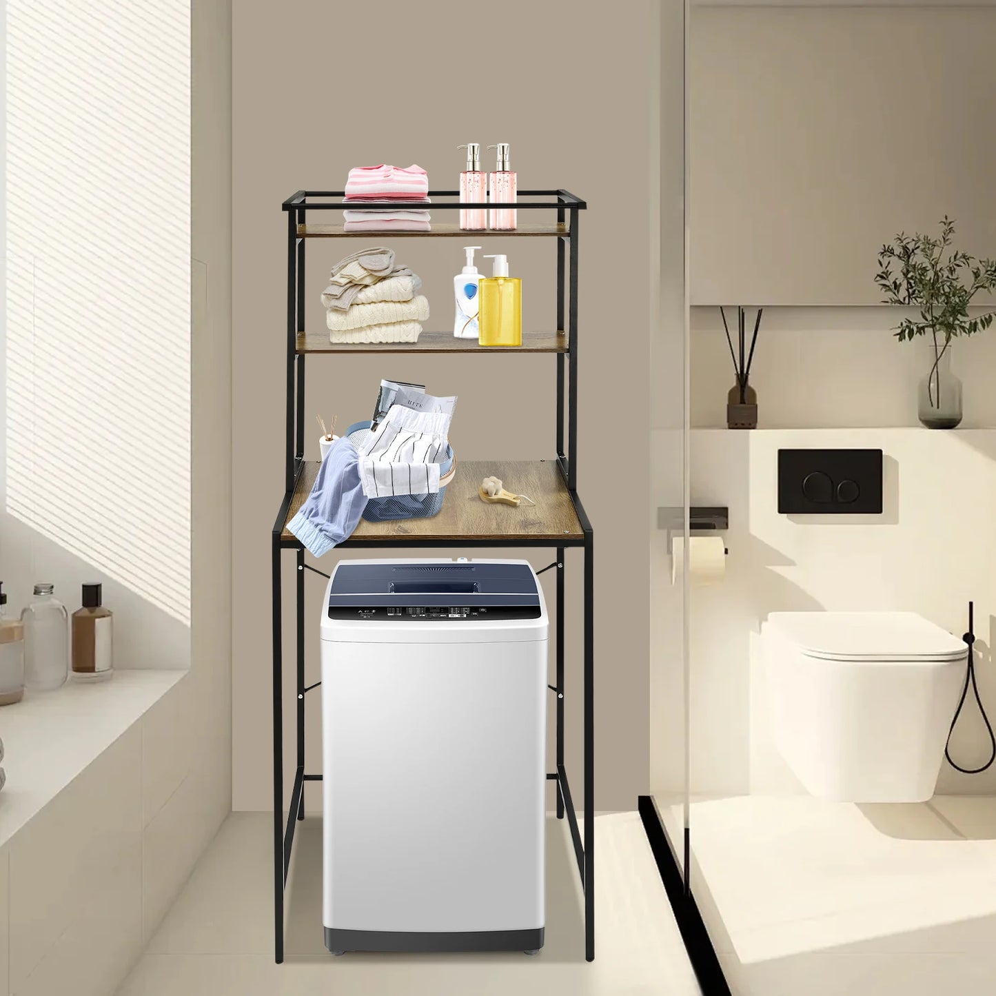 Three Tier Washing Machine And Dryer Storage Shelf For Laundry Room