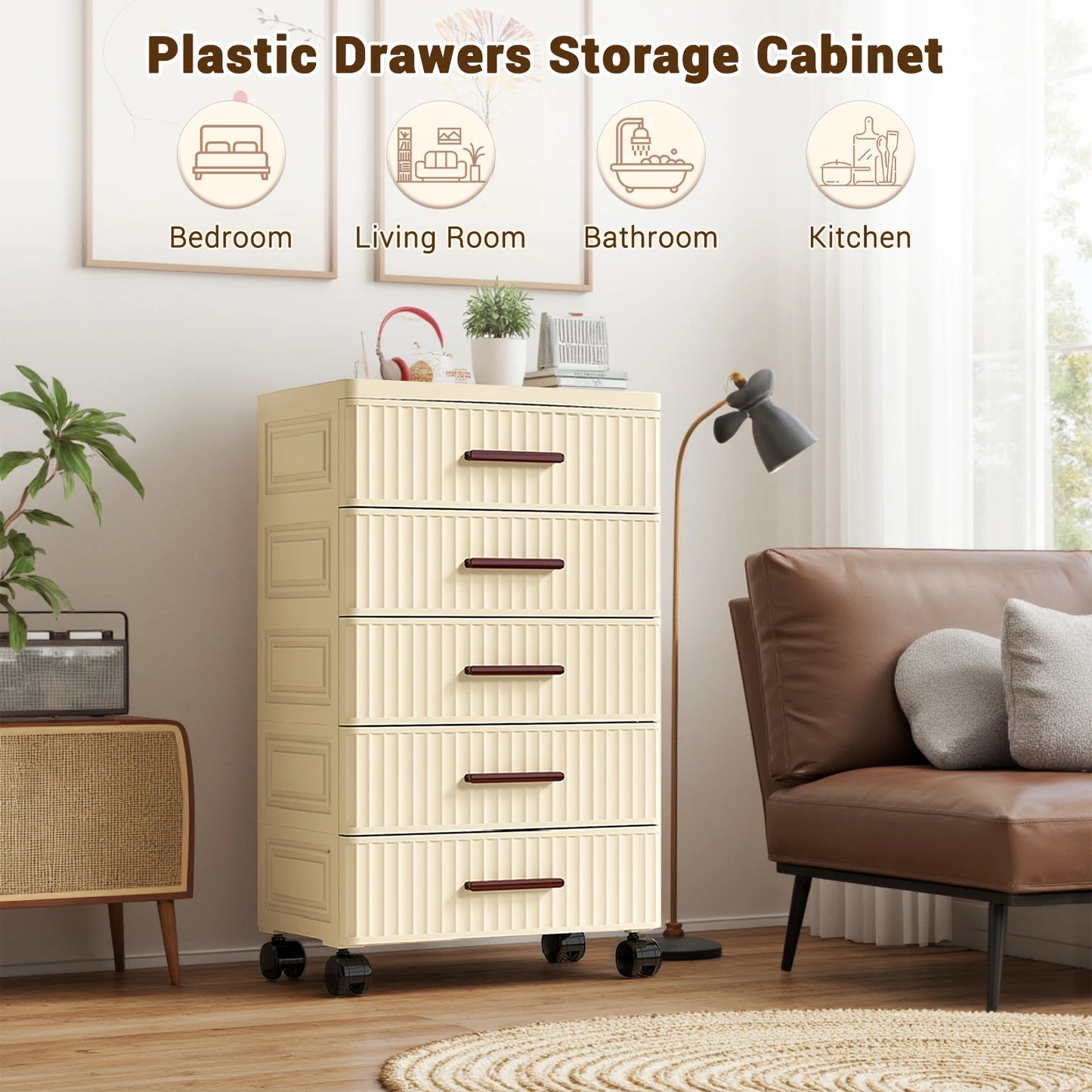 Plastic Drawer Cabinet Storage Cart With Wheels For Bedroom